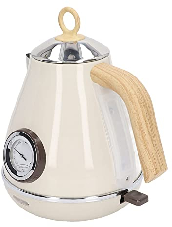 Okuyonic Bouilloire électrique, EU Plug 220‑240V Petite Bouilloire Électrique Rétro Grain de Bois 1 . 7L Capacité Protection Contre l'ébullition à Sec avec Affichage de la Température pour Le(Blanche)