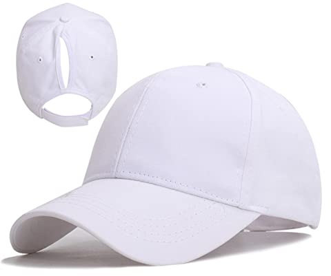 COSFAN Damen-Baseballmütze,Verstellbare Pferdeschwanzmütze Outdoor High Messy Bun Sportmütze mit Zöpfen Loch, Baumwolle Sonnenhut, Unisex Herren (Weiß)