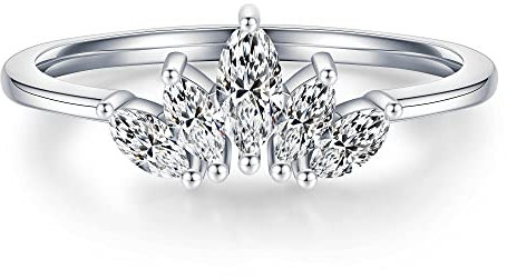 MOOSEA Bague marquise en moissanite pour femme, couleur D, pureté VVS1, bague en diamant créé en laboratoire 14 carats, or blanc, jaune, rose, vermeil, 5 pierres moissanite pour femme, bagues