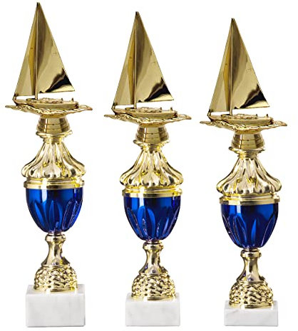eberin · Pokal Serie Segeln, Gold-blau, mit Wunschtext, Größe 38,1 cm