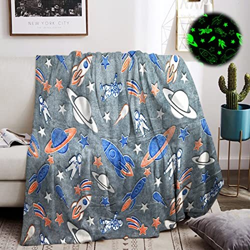 HZVRTN Kuscheldecke Kinder Einhorn/Dinosaurier/Weltraum Decke, kuscheldecke leuchtet im Dunkeln, warme Decke Flauschige Geschenke für Jungs mädchen Sofa Kinderdecke (Galaxy B, 150x200cm)