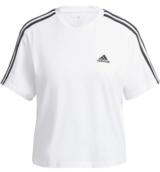 adidas Women's Essentials 3-Stripes Single Jersey Crop Top, White/Black, XL