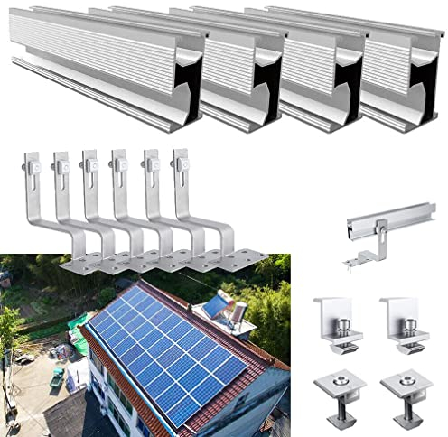 Kit de montage solaire photovoltaïque pour toit de tuiles 2 modules de fixation - Rails de toit - Système de fixation solaire en aluminium Support de toit de tuiles Kit de montage 30 mm