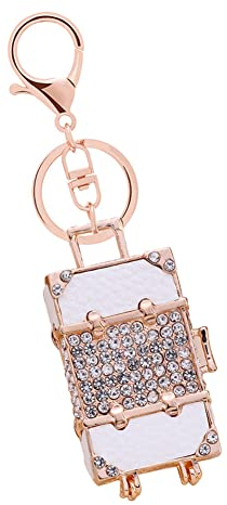 MoreChioce Bling Strass Schlüsselanhänger, Kofferförmiger Schlüsselhalter Funkelnden Strass Schlüsselring Personalisierter Schlüsselbund Metall Charm Anhänger Schlüsselband Dekoration,Weiß