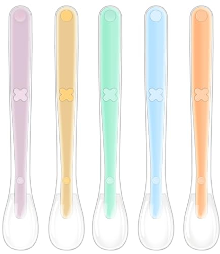 Vicloon Cuillere Bebe Silicone, 5PCS Ensemble de Cuillères pour Tout-petits, Cuillère Ronde en Silicone pour Encourager Votre Bébé à Manger de Manière Indépendante, Sans BPA, Macarons