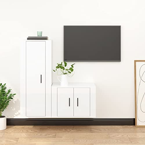Festnight TV-Schrank-Set Wandmontage 2-TLG. Sideboard Wohnzimmer TV Hängend Hochglanz-Weiß,Lowboard Hängend,Fernsehschrank,Wandregal Wohnwand TV-Schrank Holzwerkstoff