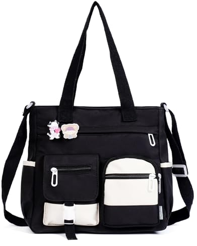 Phaoullzon Crossbody Cute Bag for Teens Kawaii Messenger Purse Nylon Shoulder Tote Bags, Black1, M, Medium