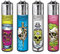 Clipper® Feuerzeuge im Multipack - 4er Set mit coolem Look - Nachhaltig NEU - INKL Gratis Crystal Deko Balls (Bone Portraits)