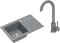 VBChome Spülbecken Granit Grau 70 x 44 cm Einbauspüle Einzelbecken Reversibel, inkl. Armatur Grau & Siphon – Granitspüle Küche Gesprenkelt Waschbecken Set