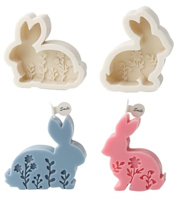 Xidmold 2 Stück Ostern Kaninchen Silikonformen Gießformen, Hasenform für Ostern, Ostern Hase Backform, Osterhase Silikonform for Gips, Sojawachs Kerzen, Handwerk (G)