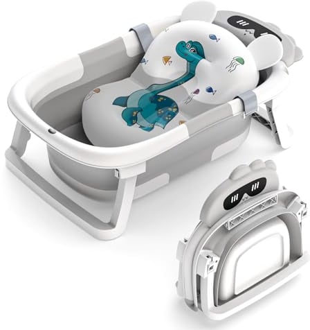 Baby Badewanne,Faltbare Badewanne Baby mit Rutschfester Matte Tragbare Babybadewanne Newborn Essentials Babywanne für Säuglinge und Kleinkinder von 0-24 Monaten