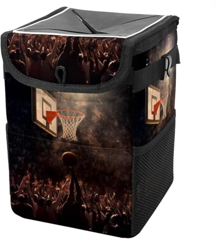 YTYVAGT Car Trash Can with Lid and Storage Pockets Leak-Proof Organizer,Multipurpose Trash Bin for Car,Basketball and Basketball Hoop