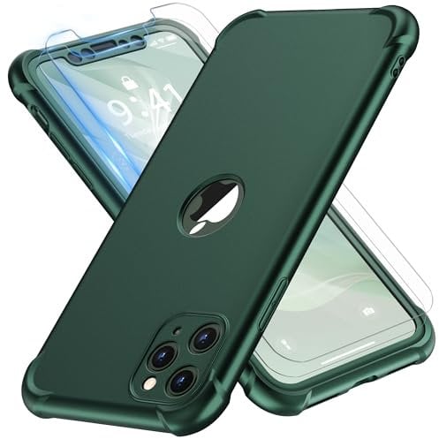 ORETECH for iPhone 11 Pro Case, with [ 2 x Tempered Glass Screen Protector] 360 Shockproof Heavy Duty Protection Ultra Thin Hard PC Silicone TPU Rubber Bumper Cover for iPhone 11 Pro - Alpine Green