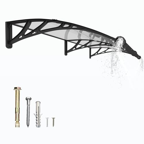 Vordach für Haustür 150x80 cm Fenstervordach mit separater Entwässerung, Polycarbonat Pultvordach Überdachung für UV-,Regen- und Schneeschutz – Ideal für Veranda, Terrasse und Fenster