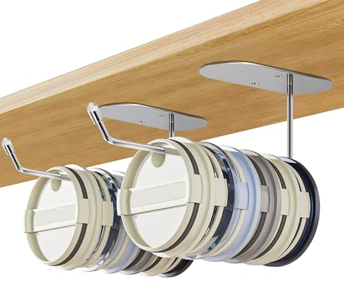 Niboken Organisateur Couvercle Gobelet Tumbler Lid Organizer en Acier Inoxydable, Support Couvercle Mural Sous L'armoire pour Cuisine Rangement Horizontal (2 Pièces)