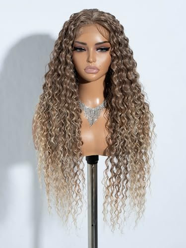 Joedir Blonde Perücken für Frauen Lange Ombre Blonde Locken Perücke mit dunklen Wurzeln 76 CM T-Teil Lace Front Perücken für jeden Tag Party Verwendung
