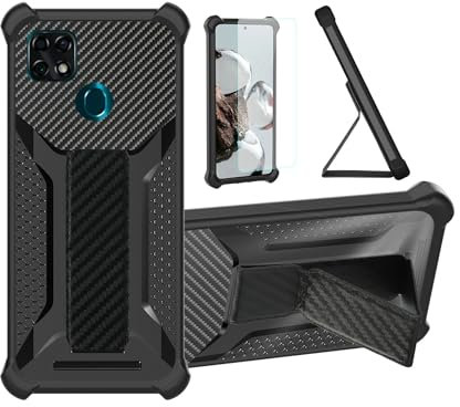 Aroepurt Hülle Für Zte Blade 10 SMART Hülle Case Handyhülle Schutzhülle Cover [mit gehärtetem Glas-Screen-Protector] Hybrid [Folding Support Magnetic] [Frosted Anti-Fingerprint] Schwarz