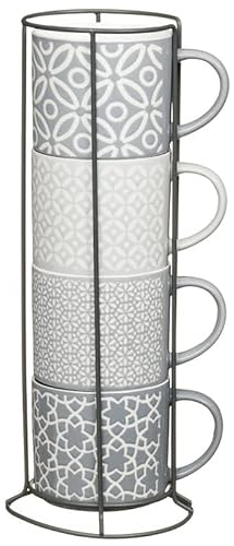 New Designs Jumbo Embossed Stacking Mug with Rack Hold to Your Kitchen 4pk