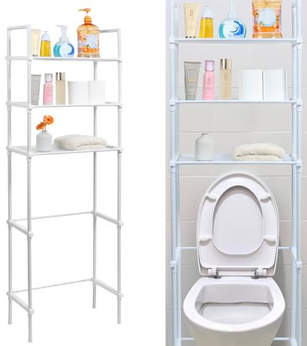 Over Toilet Storage Unit, 3 Tier Bathroom Storage Shelf, Freestanding Toilet Storage Rack Space Saving Above Toilet Stand Laundry Shelf Unit Organizer Rack for Home Bathroom Paper Towel(white)