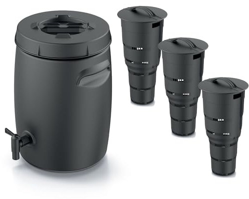 Juego de cubos de abono para compost, recipiente para la producción de fertilizante con grifo, 25 L, color negro antracita y 3 compostadores para jardín subterráneo, 11 L, plástico, altura de 53 cm,