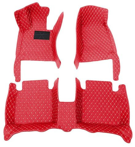 ODFSF Auto FußMatten Anpassen für Jeep Wrangler JK 2door/14cm /2011-2017,Leder Automatten Teppiche rutschfeste All Inclusive Autofussmatte,A/Red