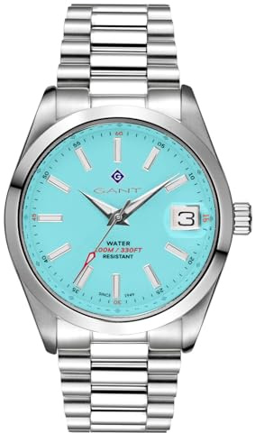 GANT Herrenuhr Eastham (42 mm) mit türkisem Zifferblatt und Edelstahlarmband G161019