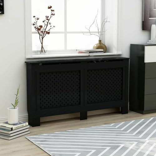 Brokky Heizkörperverkleidung Schwarz 152x19x81,5 cm HeizköRperabdeckung Wohnungseinrichtung HeizköRper Abdeckung MDF - 288195