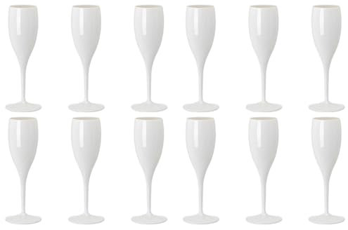 Eidoct Flûtes à champagne blanches en polypropylène - Verres à vin réutilisables - Incassables - Capacité de 180 ml - Pour mariages et fêtes (12)