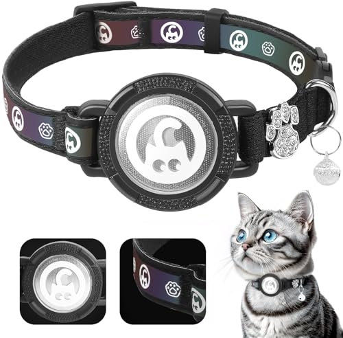 ONEONTA Katzenhalsband Airtag, Airtag Halsband Katze Breakaway, Airtag Katze Reflektierendes, Airtag Katzenhalsband mit Airtag Hülle und Glocke, Bequeme Polsterung, Verstellbar, Langlebig, Schwarz, S