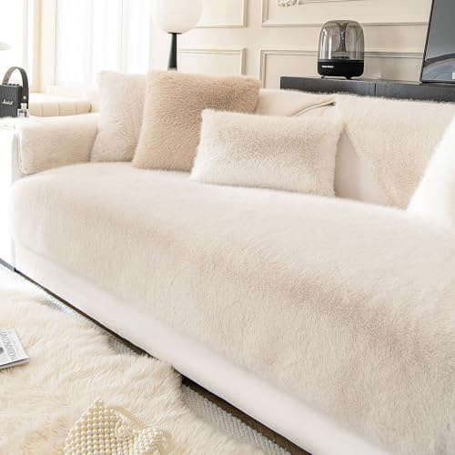 ShowyLive Samt Sofa überzug 1/2/3/4 Sitzer L Form Couch Überzug Ecksofa rutschfest Hund Katze -Antirutsch, Anti Slip Sofabezug Sofa Überwurf (Beige, 70 * 150 cm)