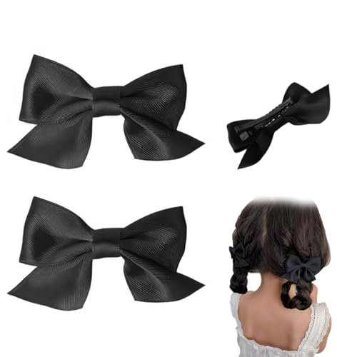 1 Paio Fiocco Capelli Donna, Fermaglio per Capelli con Fiocco, Mollette Capelli con Fiocco in Gros-grain, Accessori per Capelli Moda Ragazze, Accessori per Capelli Donne Matrimonio Compleanno (Nero)