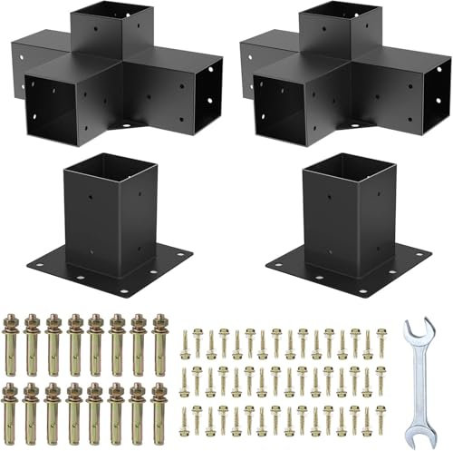 Kit Supports de Pergola 4x4 po Support de Poteau Bois de Menuiserie 2 Supports d'angle à 4 Voies 2 Bases de Poutres Quincaillerie Bricolage pour Tonnelles, Pergolas de Terrasse, Cabanes