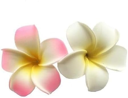 Hawaiian Flower Hair Clips, 2Pcs Foam Plumeria Flower Clips for Women Girls White Yellow Floral Hairpins for Bridal Wedding Party Beach Vacation