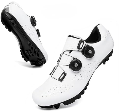 Xuanke Fahrradschuhe Herren Damen Roadbike SPD SPD-SL Drehknopf Radsportschuhe Kompatibel Mit Look MTB Delta Lock Pedal Mountainbike Schuhe (Weiß-MTB,48)