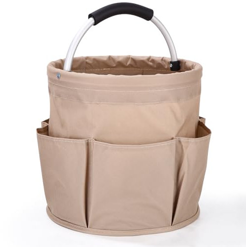Zhufas Universal Reinigungs-Caddy, Putzmittel Organizer, Faltbarer Aufbewahrungskorb mit Griff und 6 Tasche für Handtüchern, Garten, Khaki