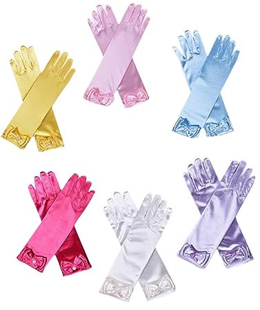 AKOOSY 6paia Guanti Lunghi in Raso Per Ragazzo Ragazza Decorati Con Fiocchetti Adatti Per Feste Da Damigella D'onore Banchetti e Spettacoli Materiale Confortevole e Resistente