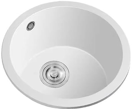Mini-Küchenspüle, rund, Quarz, 42 cm, kleine Barspüle für Wohnungen, langlebiges weißes Waschbecken für platzsparendes Design, ideal für Küche, Bad oder Hauswirtschaftsraum