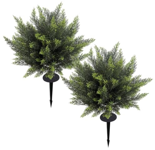 R's Ceder Artificial Topiary Cedar Tree 50cm Faux Little Bush Cedar Tree UV Resistant Shrub Potted Artificial Plant for Outdoor Indoor Front Porch Garden (2 Pack)