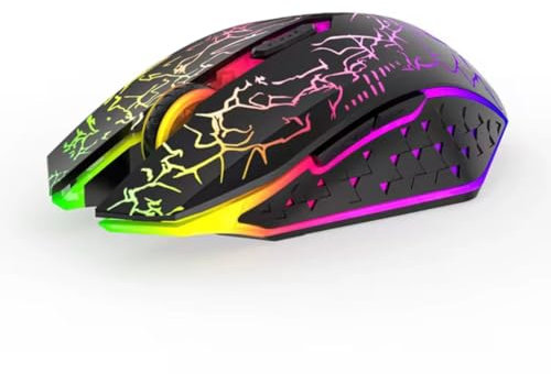 Souris, Souris Gamer sans Fil 2,4GHz Gaming pour Ordinateur, Haute Précision 4 DPI jusqu'à 1600, 6 Boutons programmables, rétroéclairage LED 7 Couleurs - Noir
