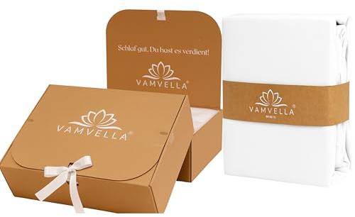VAMVELLA® Luxus Spannbettlaken – 100% Bio-Baumwolle, Double Jersey (doppelgestrickt) 250 GSM, 20–40 cm Steghöhe, passend für hohe Matratzen, Boxspring, Topper & Wasserbett (Pure Snow, 200x200)