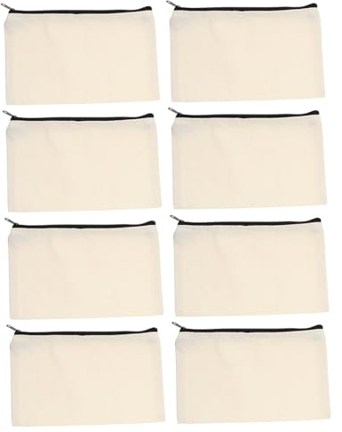 HIAKDOFT 8 Stück Teiliges DIY Kosmetiktaschen Naturfarbenem Canvas mit Reißverschluss Vielseitige Blanko Stoffbeutel für Stifte Kosmetik und Kleine Utensilien zum Bemalen und