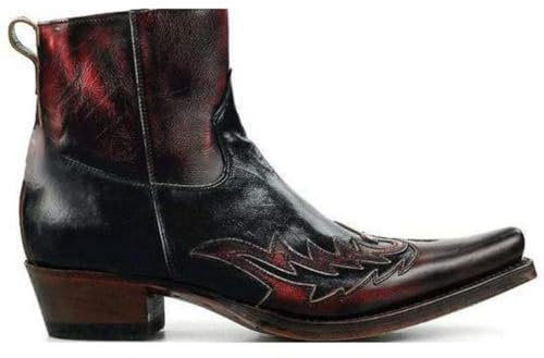 Generico Uomo Tacco A Blocco Basso Stivali Western Cowboy Punta Appuntita Stivaletti Corti Pelle PU Scarpe da Vestito da retrò