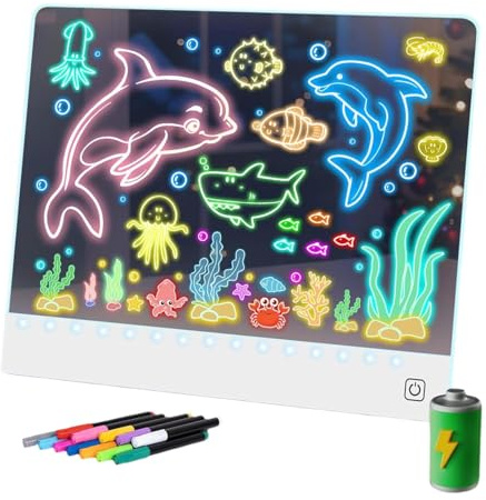 2026 Tablette Lumineuse Dessin Enfant, Rechargeable Tableau Lumineux Effaçable 7 Couleurs avec Stylo et Support Réglable,Tablette Ecriture Enfant pour Maison,Cadeaux d'anniversaire