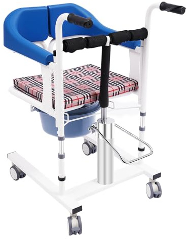 Sollevatore idraulico per pazienti, sedia da toilette per anziani con ruote, portata 90 kg, regolabile in altezza, schienale pieghevole a 180°