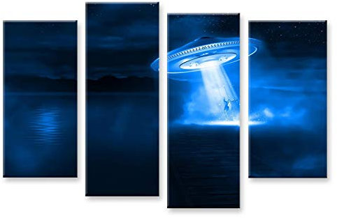 islandburner Bild Bilder auf Leinwand UFO 4er Weltall XXL Poster Leinwandbild Wandbild Dekoartikel Wohnzimmer Marke