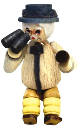 Ratags Figur, Opa mit Fernglas sitzend ohne Stuhl, schauend mit Hut