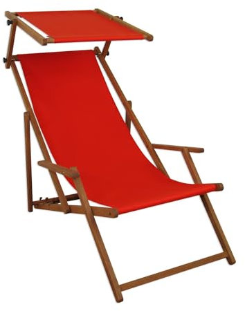 Erst-Holz Liegestuhl rot Gartenstuhl Strandstuhl Sonnenliege klappbar Sonnendach Buche dunkel 10-308 S