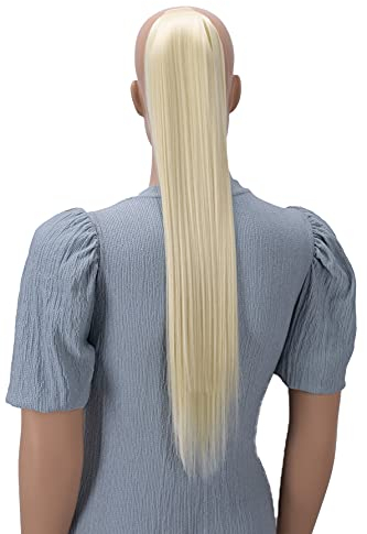 CAISHA 60cm Zopf mit 2 Bändern Pferdeschwanz Langhaar Extensions Haarverlängerung Haarteil Glatt Platinblond HC17