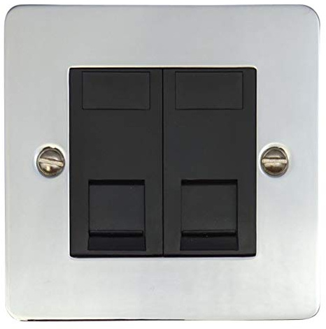 G&H FC62B Flat Plate Polished Chrome 2 Gang RJ45 Cat5e Data Socket Point