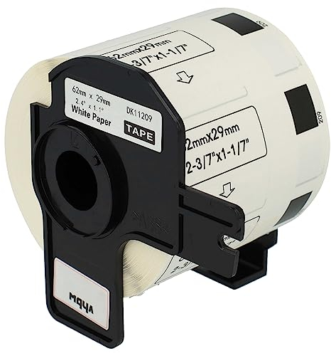 vhbw Etiketten-Rolle mit Halter 62mm x 29mm (800 Etiketten) kompatibel mit Brother PT QL500BW, QL-500, QL-500A, QL500BS Etiketten-Drucker